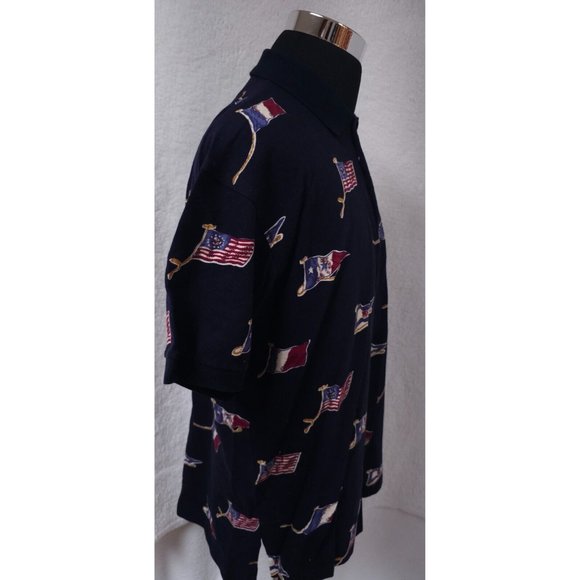 Round Tree & Yorke Mens XL Blue Flags Short Sleeve 4 Button Pullover Polo Shirt - Picture 10 of 12